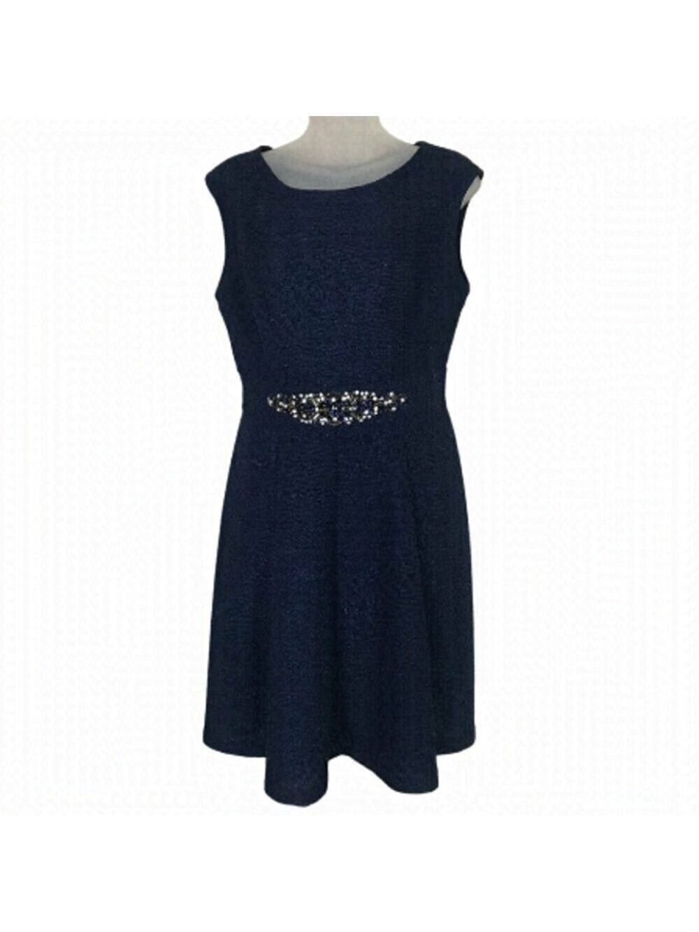 Eliza J Navy Blue Dress With Rhinestone Waist Size 8